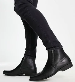 ASOS Design Chelsea Boots in Black Faux Leather with Zips