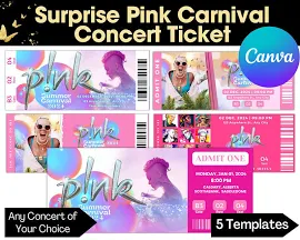 Surprise Pink Concert Tickets. Summer Carnival Tour 2023 /2024 Ticket Stub. Keepsake or Ticket Gift. Instant Download, Pink Surprise Ticket