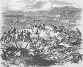 UKRAINE. Battle of Chernaya River. Burying the Dead, antique print, 1855