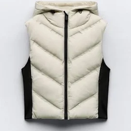 Zara - Water-Repellent Puffer Gilet With Wind Protection in Black White - XXL - Woman