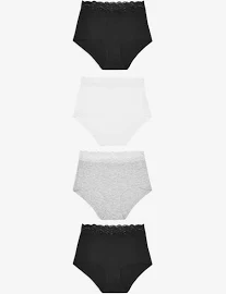 Womens Next White/Black/Grey Full Brief Cotton and Lace Knickers 4 Pack - White/Black/Grey