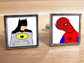 Spodermon & Botmon Badly Drawn Cartoon Super Hero Dank Reddit Meme Mens Shirt Cufflinks Meme Square Shape Ideal Gift