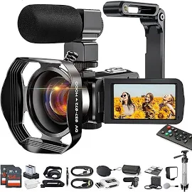 Acuvar 4K Video Camera Camcorder 48MP Auto Focus Vlogging Camera For YouTube 60FPS 18X Zoom Digital Camera WiFi, Mic, Stabilizer, 2 64GB SD Cards, 50"