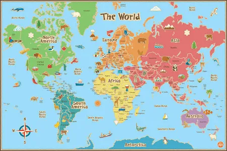 Wallpops Kids Laminated World Map with Dry Erase Pen