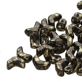 MINI Chevron Bead, Gold Splash Jet, 2 Hole Bead, (23980-94401), 6 x 2 mm, 5 gr. (approx. 46 - 50 beads)