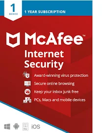McAfee Internet Security 2021 | 1DEVICE - 1 Year | Windows - Mac - Android - Ios