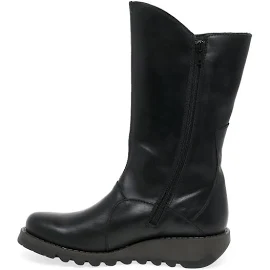 Fly London Mes 2 142913-005 Black Leather 38 EU Womens Mid Calf Boots