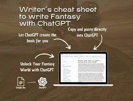 ChatGPT fantasy writing Prompts Fantasy Novel Cheat Sheet Write a book with ChatGPT Write a bestseller using AI, NaNoWriMo Fantasy Novell