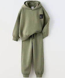 Kids Zara - Plush Sweatshirt And Trousers co-ord in Mid-Green - 8 Years (128 cm) - Kids