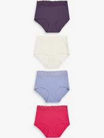 Womens Next Pink/purple/cream Full Brief Cotton and Lace Knickers 4 Pack - Pink/purple/cream