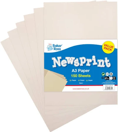 Baker Ross A3 Newsprint Paper Pack of 150