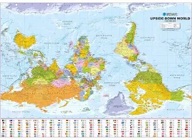 Upside Down World Political Wall Map - Large Size: 1:30m Scale