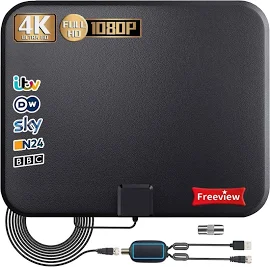 TV Aerial, IndoorTV Aerial Digital HD Freeview 200+ Miles Range with Amplifier Signal Booster,4K 1080P HD VHF UHF TV Tuner DVB-T Television Radio