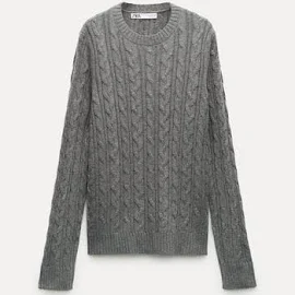 Zara - Wool Blend Cable-Knit Sweater in Grey - S - Woman