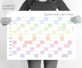Personalised Year Planner 2022/2023, Academic Wall Calendar, Bright Monthly Wall Calendar, Office planner, Back to School