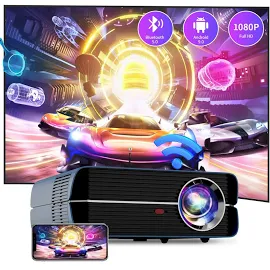 WiFi Bluetooth UHD Projector Outdoor Movie, Native 1080p Projectors Support HDR 10+ PPT, With LAN Port Smart Projector Android OS 5000+ Apps Netflix