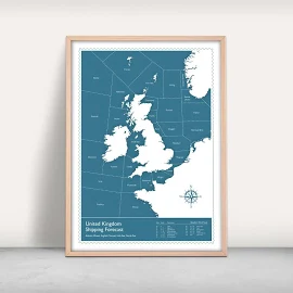 BBC Shipping Forecast Map Art Print / Giclee print / UK map gift / UK seas guide / Sailing wall art / Great Britain wall decor / North sea