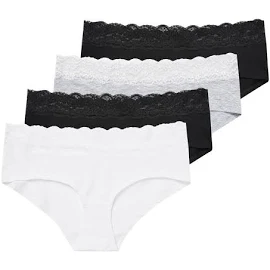 Womens Next White/Black/Grey Short Cotton and Lace Knickers 4 Pack - White/Black/Grey