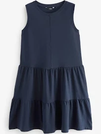 Womens Next Navy Blue Sleeveless Tiered Mini Summer Jersey Dress - Navy Blue