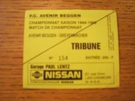 1994/1995 Ticket: Avenir Beggen V Grevenmacher. No Obvious Faults,