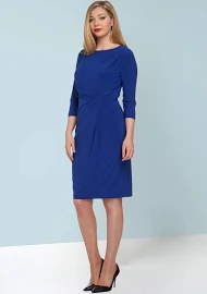 Womens Roman Blue Originals Three Quarter Sleeve Twist Waist Dress - Blue