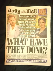 The Daily Mail Uk Newspaper 09/03/21 March 9th 2021 Harry & Meghan
