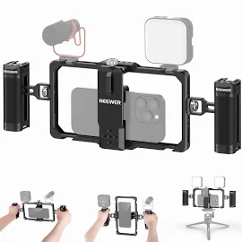 NEEWER Upgraded Phone Rig Vlogging Kit, Video Stabilizer with Dual Handle, Wireless Mic Clip Slot for Tiktok/YouTube, Compatible with SmallRig