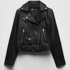 Zara - Faux Leather Biker Jacket in Black - XL - Woman