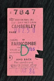 British Railway Ticket Camberley To Farncombe No 7847 Oct 86