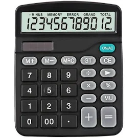 Foska 12 Digit Solar Power and Battery Office Calculator