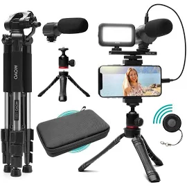 Movo iVlogger Vlogging Kit For iPhone with Fullsize Tripod - Lightning Compatible Youtube Starter Kit For Content Creators - Accessories: Tripods,