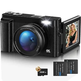 Digital Camera,4K UHD 48MP Autofocus Vlogging Camera For Youtube with Black