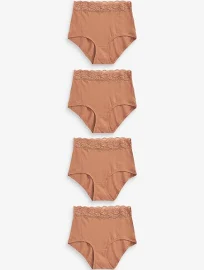 Womens Next Caramel Full Brief Cotton and Lace Knickers 4 Pack - Caramel