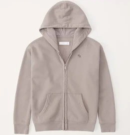 Boys Essential Icon Full-Zip Hoodie in Taupe | Size 5/6 | Abercrombie Kids