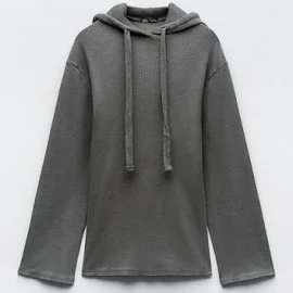 Zara - Oversize Faded Ribbed Hoodie in Mid-Grey - S - Woman