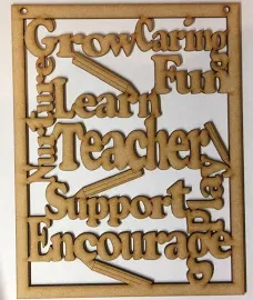 Wooden Word Cloud Laser Cut 3 And 6mm Thick Plaque Mdf Teacher Gift