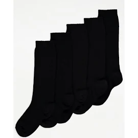 George Black Cotton Rich Knee High Socks 5 Pack