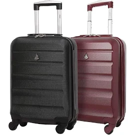 Aerolite (55x35x20cm) Lightweight Hard Shell Cabin Hand Luggage (x2 Set) - Black + Wine
