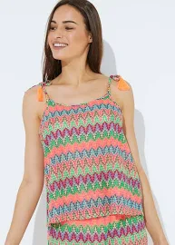 Papaya Holiday Zig Zag Print Lace co-ord Vest Top in Extra Small- Multi