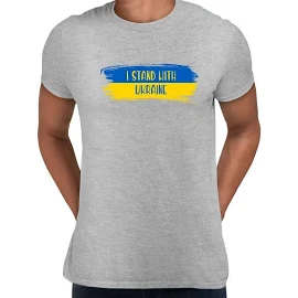 I Stand with Ukraine T-Shirt, Quote Anti Russia Putin Ukraine War Conflict, Grey / M / Male
