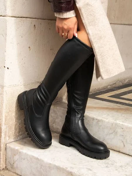 Linzi Women's Hallie Black Faux Leather High Leg Stretch Boot