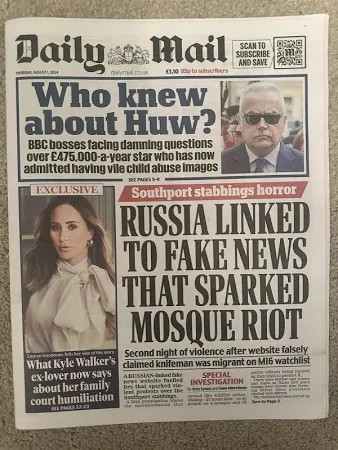 Daily Mail 1st August 2024 1/8/24 Huw Edwards