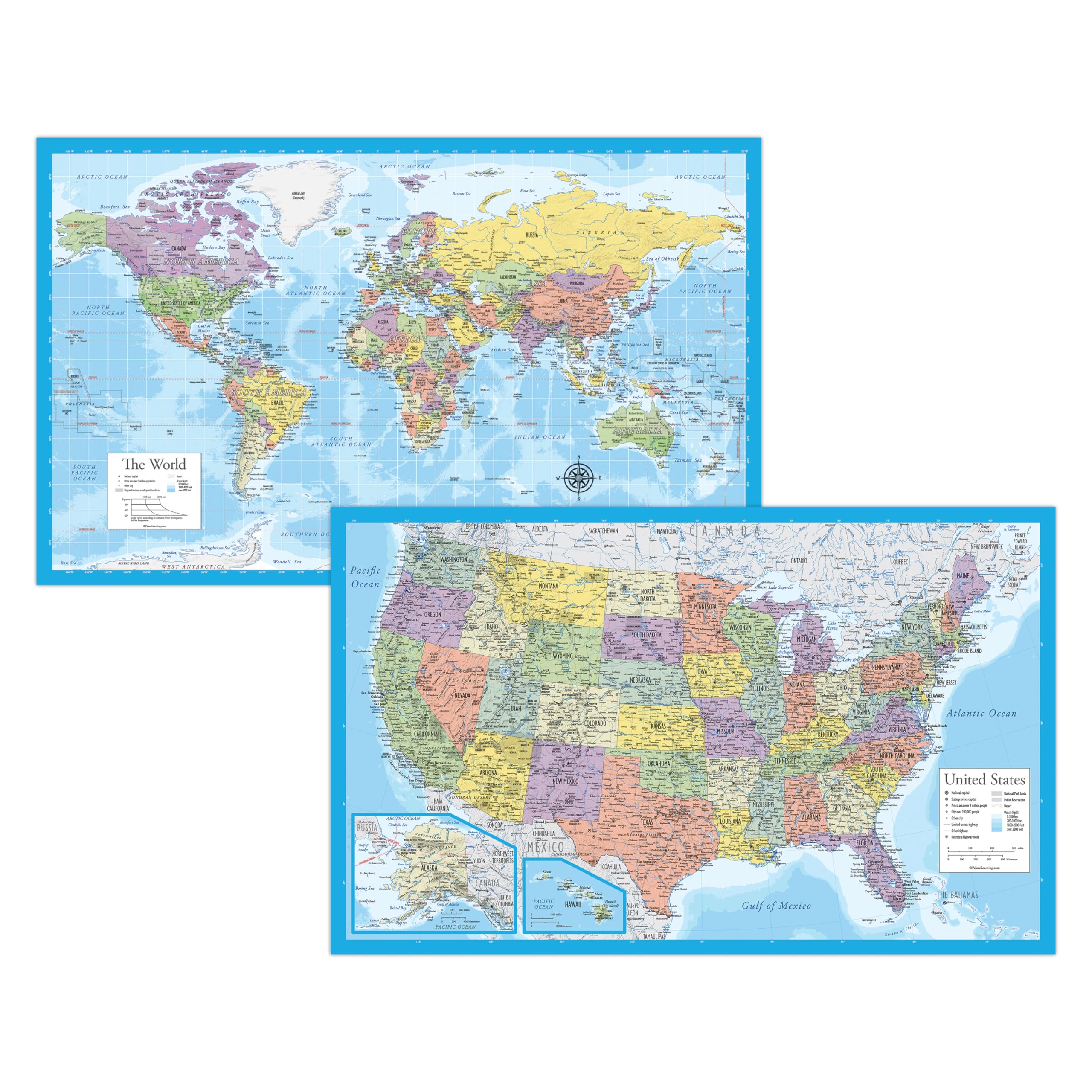 World Map & US Map Poster Set