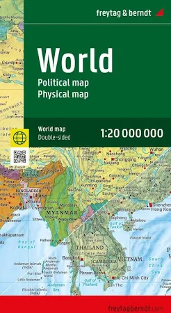 World Map, Political - Physical, English, folded Map: 1:20.000.000