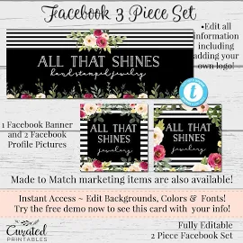 Watercolor Facebook Set, Customizable Facebook, DIY Facebook, Editable Facebook Set, Instant Download Template, DIY Business Set, Bella Chic