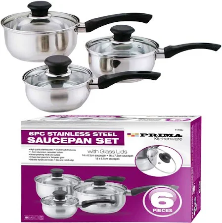 6 Pcs Stainless Steel Saucepan Essential Cookware Set with Glass Lids