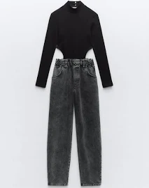 Zara - Z1975 Baggy Denim Contrast Jumpsuit in Grey - XXL - Woman