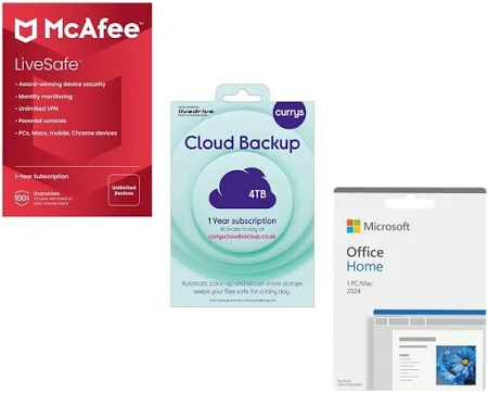 Microsoft Office Home 2024 (Lifetime, 1 User), LiveSafe for unlimited devices & 4TB Cloud Backup (1 year) Bundle