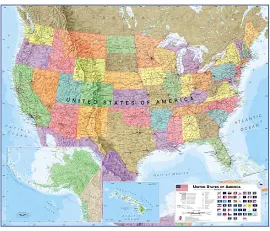 Large USA Wall Map Political (Rolled Canvas - No Frame)