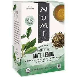 Numi Organic Tea Mate Lemon, 18 Count Box Of Tea Bags Yerba Mate Green Tea Blend